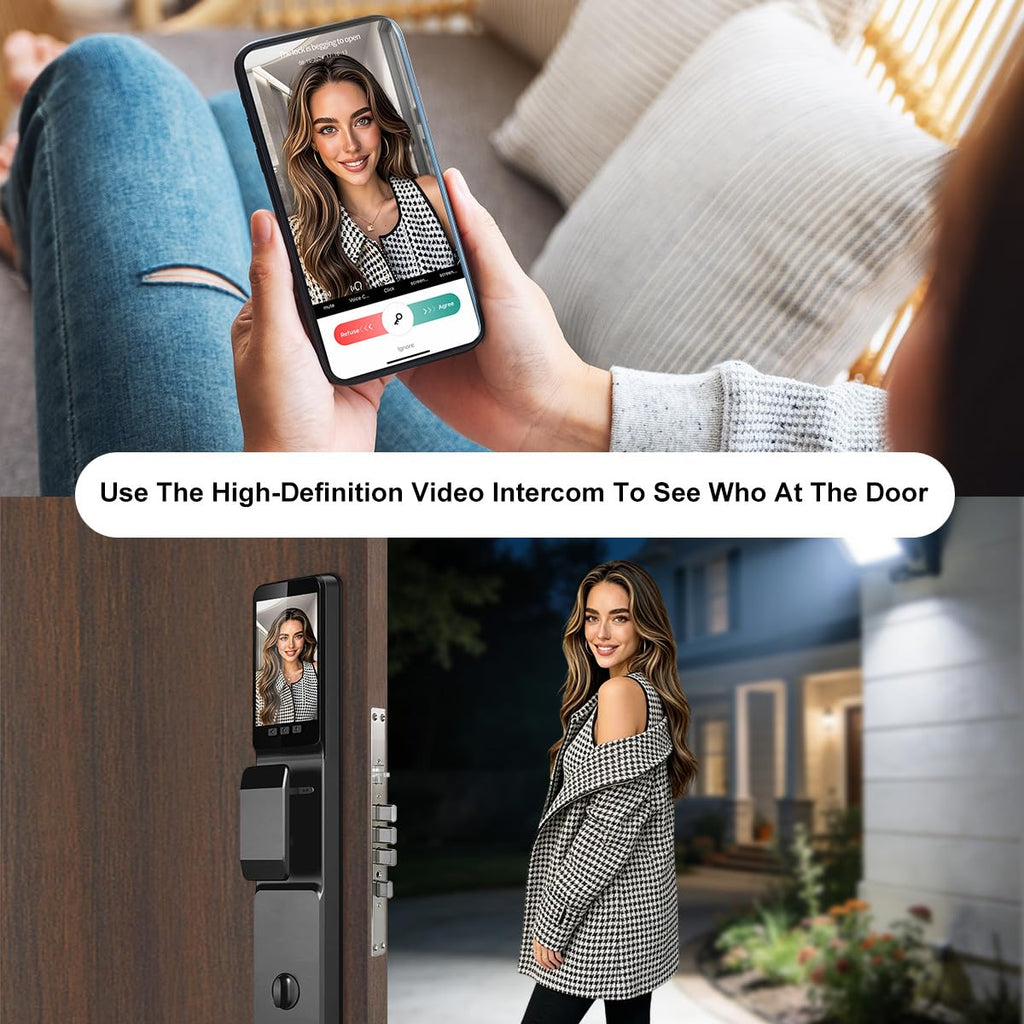 Smart Lock with Camera, 3D Facial Recognition, Palm Vein Recognition, 8-in-1 Keyless Entry, Hd Video Display, Fingerprint, Ic Card, Tuya App, Wi-Fi, Auto-Lock, Voice Control