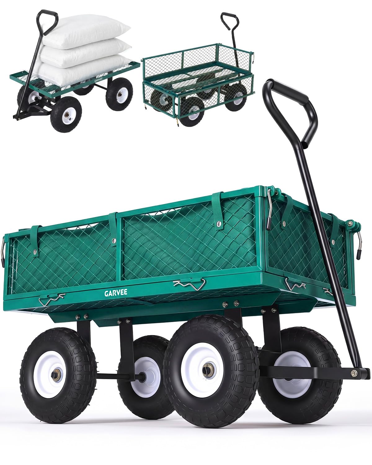 800 Lbs Steel Garden Cart, Utility Wagon with Removable Mesh Sides-Green