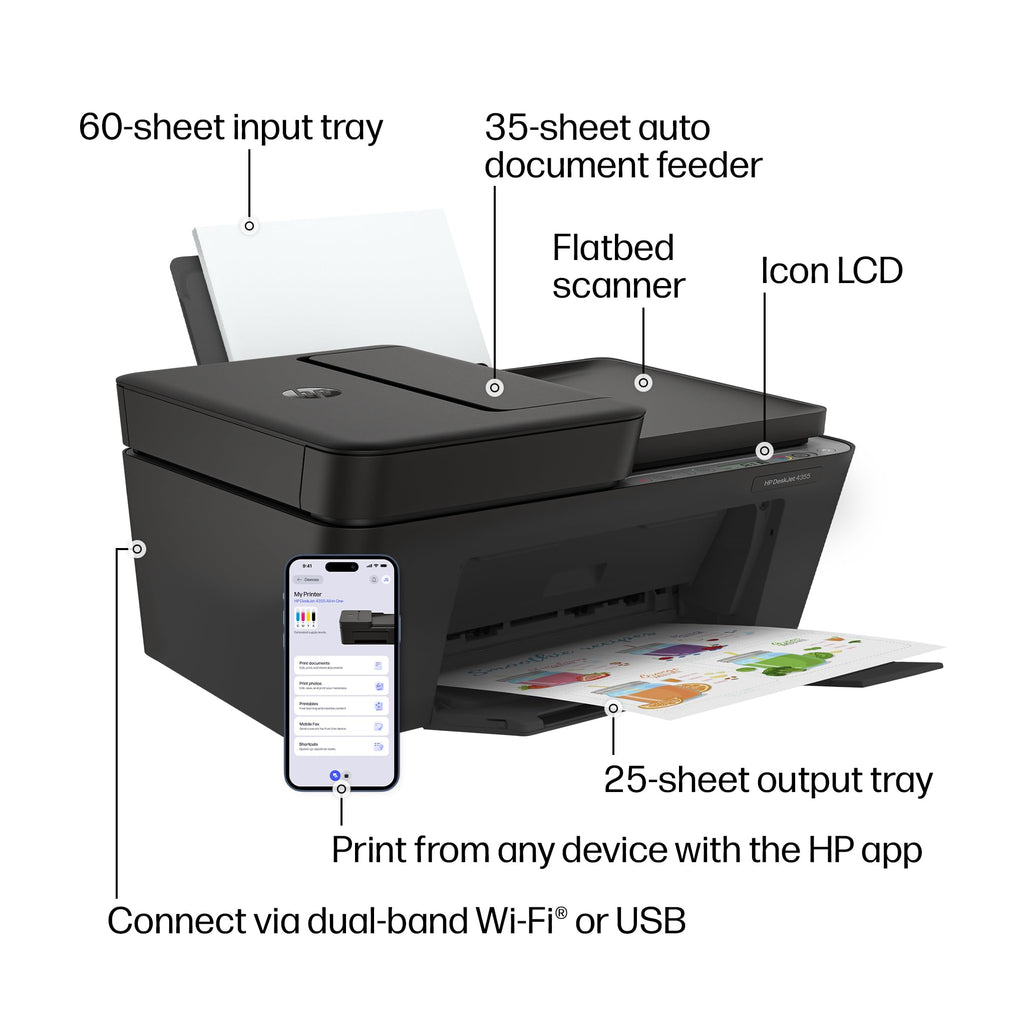 HP DeskJet 4355 Color Inkjet Printer | Wireless | All-in-One