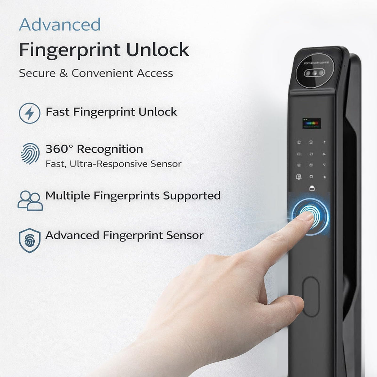 3D Face Recognition Smart Door Lock with Video Intercom, Biometric Palm Vein & Fingerprint Keyless Entry, 1080P HD Camera, Tuya App Control, Alexa Compatible, IP65 Waterproof, 5 Ways to Unlock