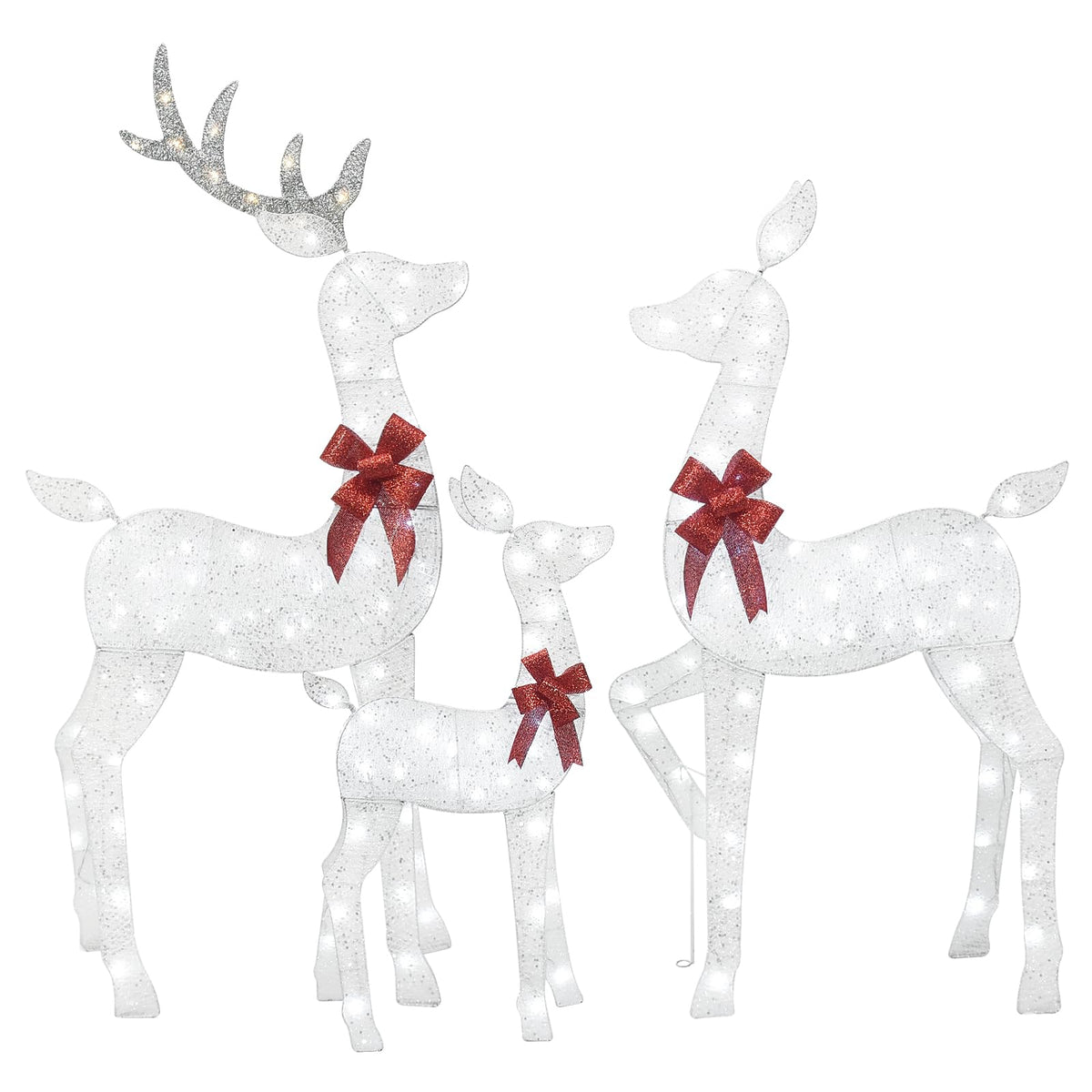 5 FT Oversized Christmas Decorations Outdoor Lighted Reindeer – 3-Piece 2D Deer Family Set with 160 Warm White LED Lights for Yard, Lawn, Garden & Porch Holiday Display - White