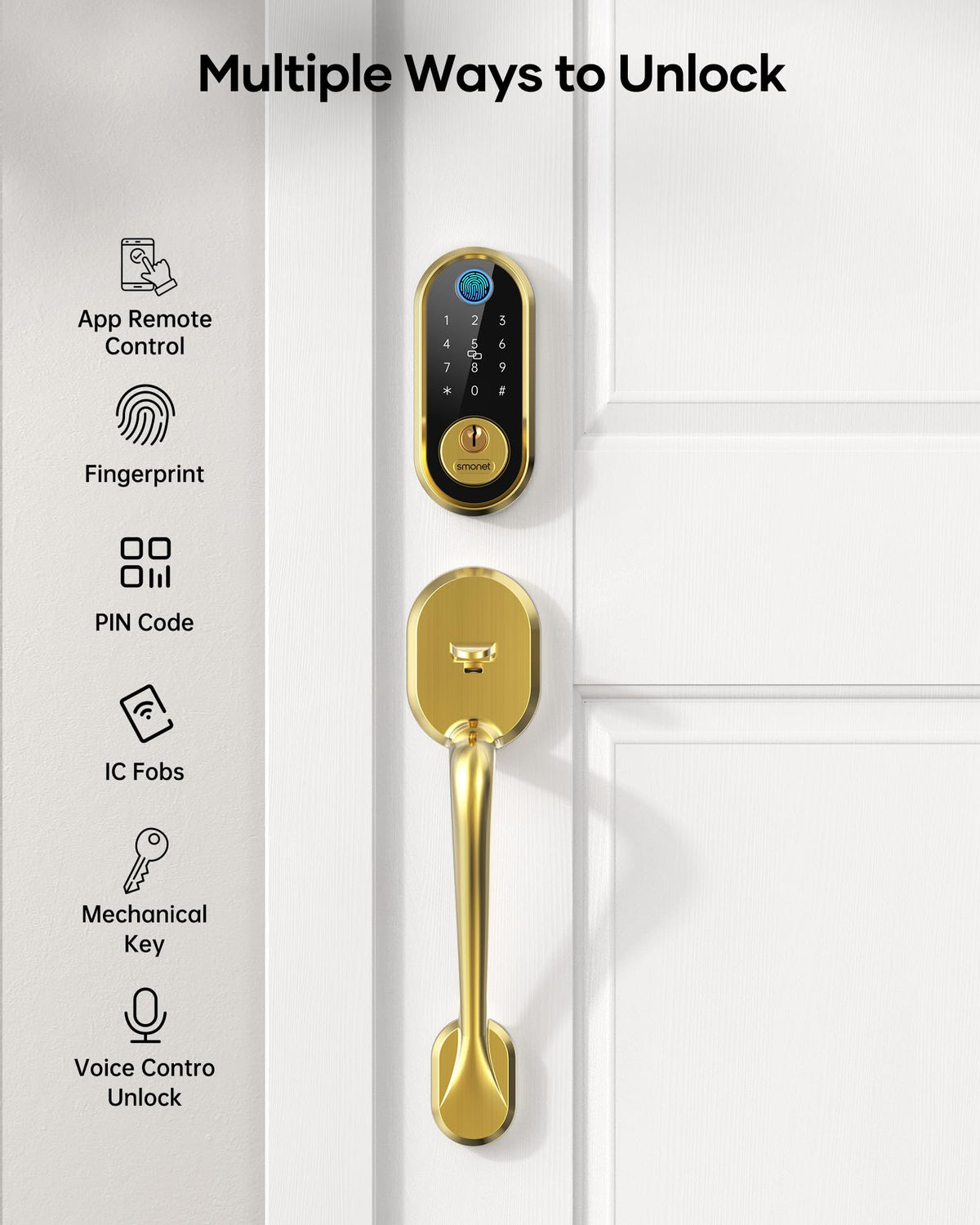 SMONET Smart Lock Fingerprint Electronic Door Lock Keyless Deadbolt Gold