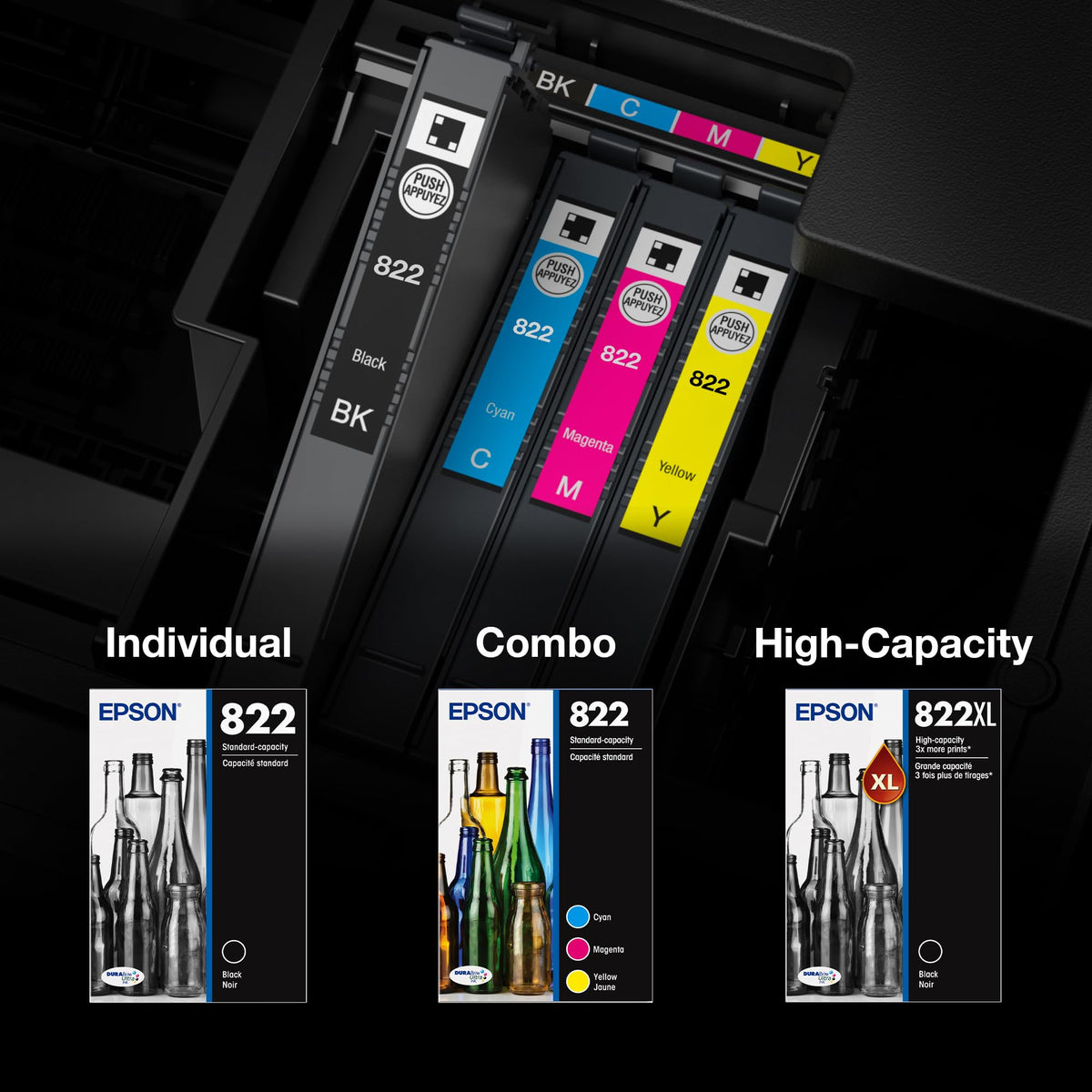 Epson 822XL Genuine High Capacity Pigment Ink Cartridge 4-Pack T822XL-XCS