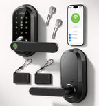 Smart Lock Keypad Door Lock with Handle, WiFi Keyless Entry Door Lock with Handle,Door Keypad Locks with Alexa & Google Assistant,Voice Control & APP Remote Control,Fingerprint,PIN Code,Mechanical Key