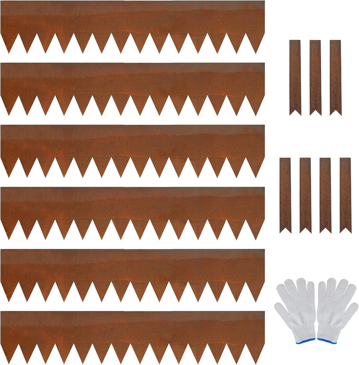 Worth Garden 6-Pack Cor-Ten Steel Landscape Edging with Black Protection Strips - Rust Patina Finish 40" L x 8" H (20Ft Total) - Hammer-in 14-Gauge Metal Corten Lawn Yard Edging Border w/ 7 Clips