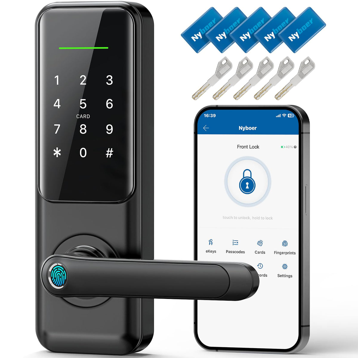 Smart Keypad Door Lock with Handle for Front Door