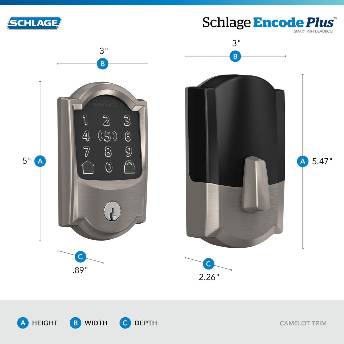 Schlage Encode Plus Smart WiFi Deadbolt Lock, Tap to Unlock, Satin Nickel