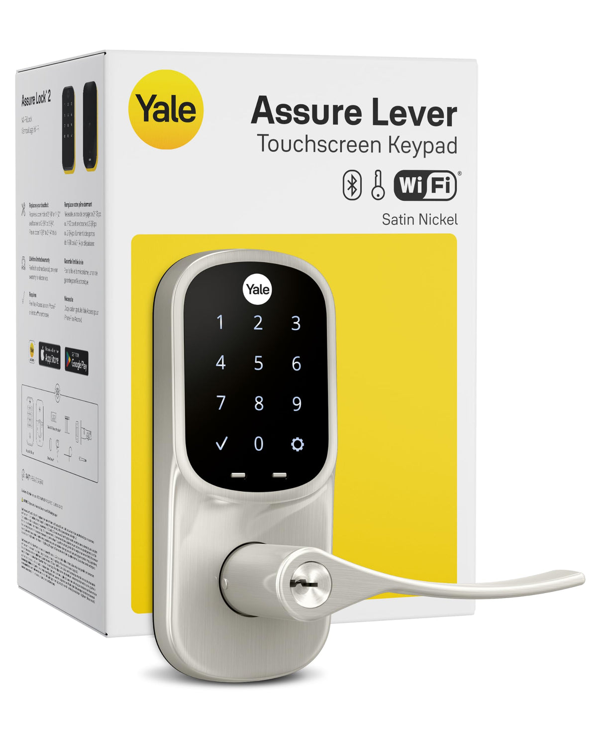 Yale WiFi Smart Lock with Handle & Keypad, Keyless Entry, Satin Nickel