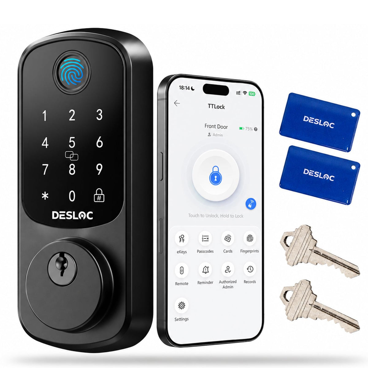 DESLOC B200 Fingerprint Smart Lock with 2 Lever Handles Set,Front door lock