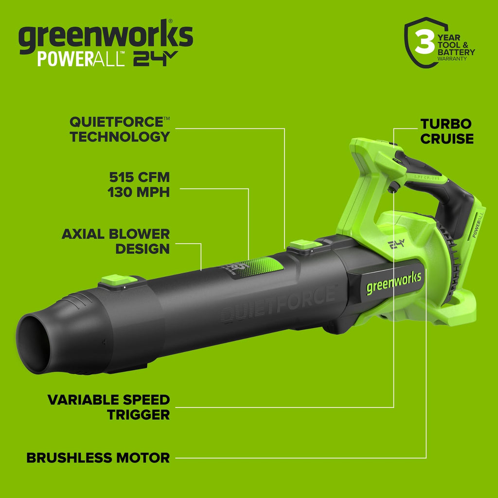 Greenworks 24V 12 in String Trimmer & 515 CFM Blower Combo, 3.0 Ah Battery