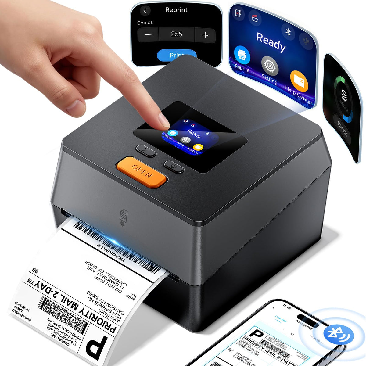 Phomemo Shipping Label Printer with Touchable Screen & 750Pcs Labels