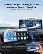 9.26" Wireless Carplay Screen for Car with 4K Dash Cam & HD Backup Camera