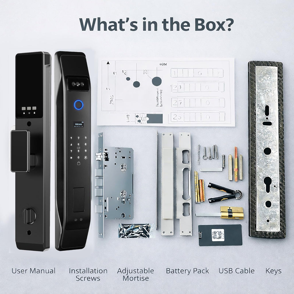 3D Face Recognition Smart Door Lock with Video Intercom, Tuya App Remote Access, Biometric Fingerprint & Palm Print Unlock, Heavy Duty Aluminum Mortise Lock for Home & Office (Black)