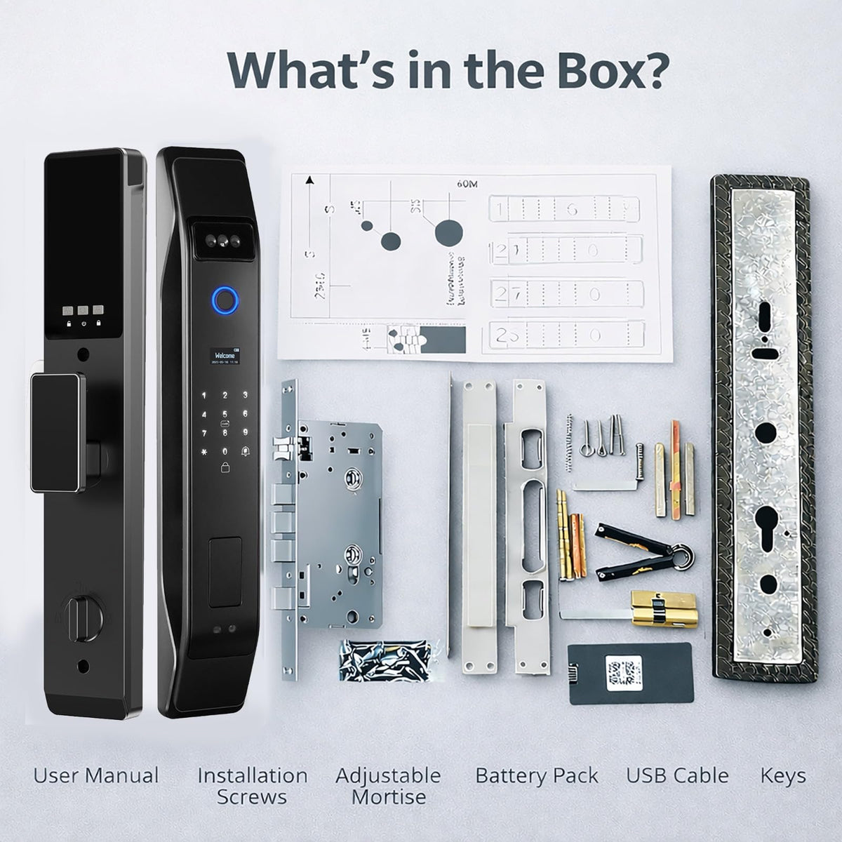 3D Face Recognition Smart Door Lock with Video Intercom, Tuya App Remote Access, Biometric Fingerprint & Palm Print Unlock, Heavy Duty Aluminum Mortise Lock for Home & Office (Black)