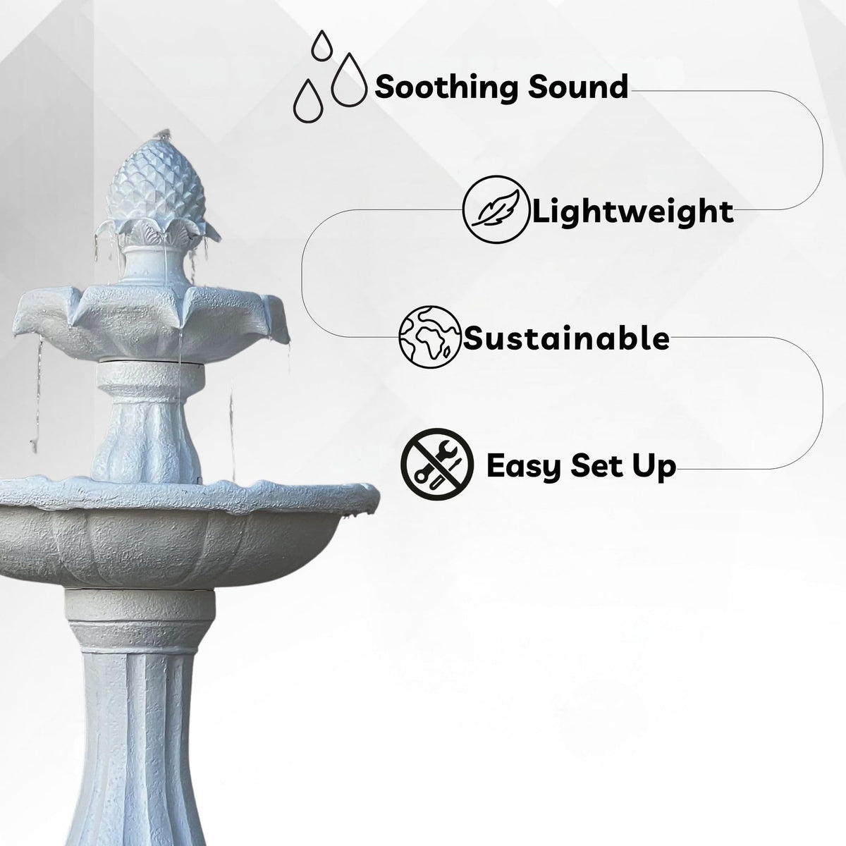 XBrand 44" 2-Tier Solar Water Fountain for Outdoors, Fiberglass Resin Garden Fountain with Solar Panel Pump, Auto Shut-Off, White, Patio, Yard & Garden Decor