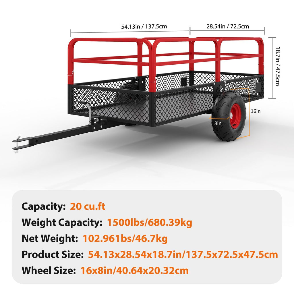 Garvee Tow Behind Dump Trailer for ATV UTV 1500 lbs 20 Cubic Feet