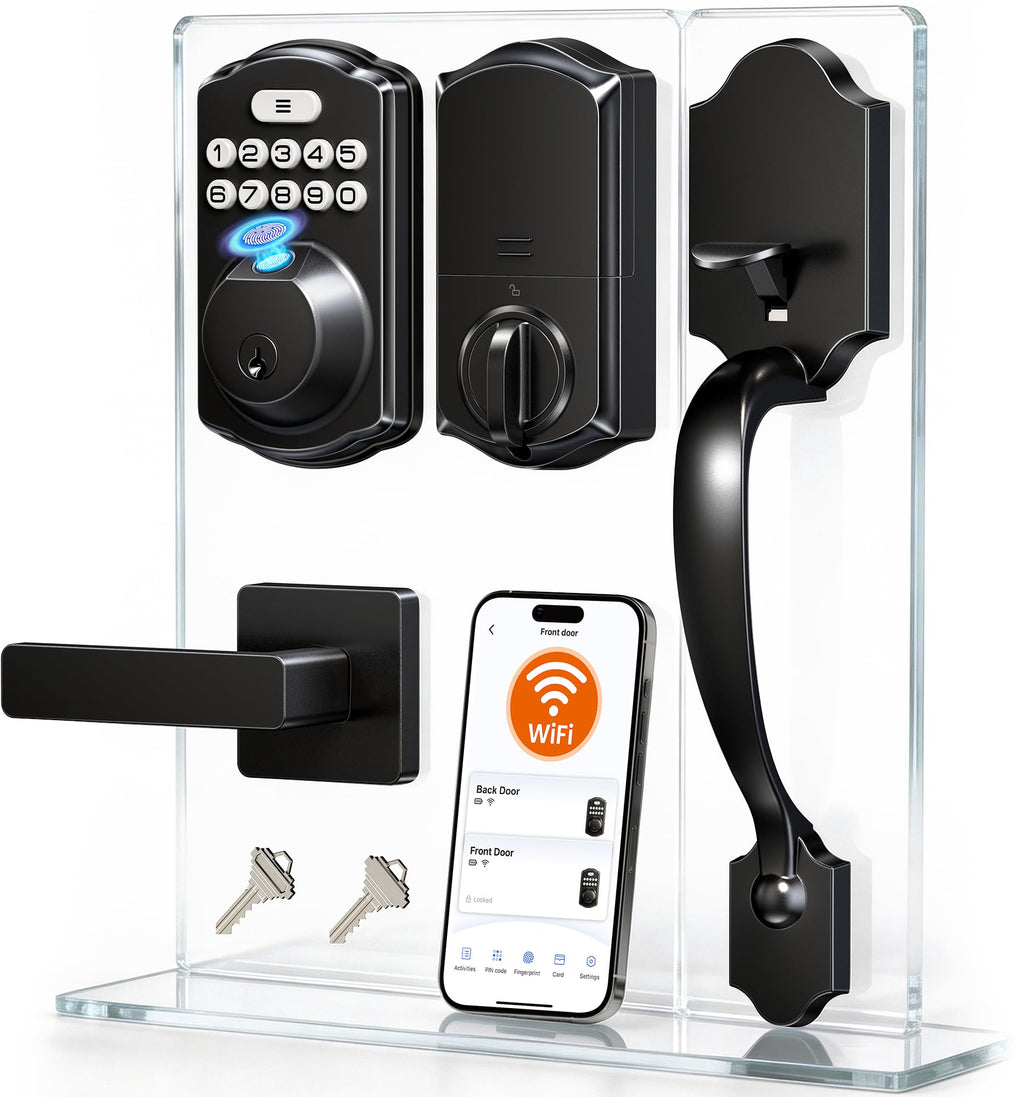 Veise VE012W-H Wi-Fi Smart Front Door Lock Set with Handle, Satin Nickel