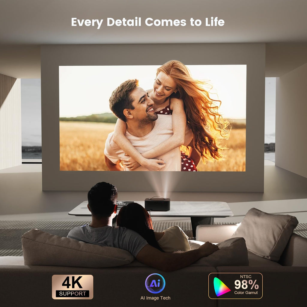 ONOAYO Outdoor-Projector-4K with AI Auto Focus,50WDolby Audio,Built-in Apps