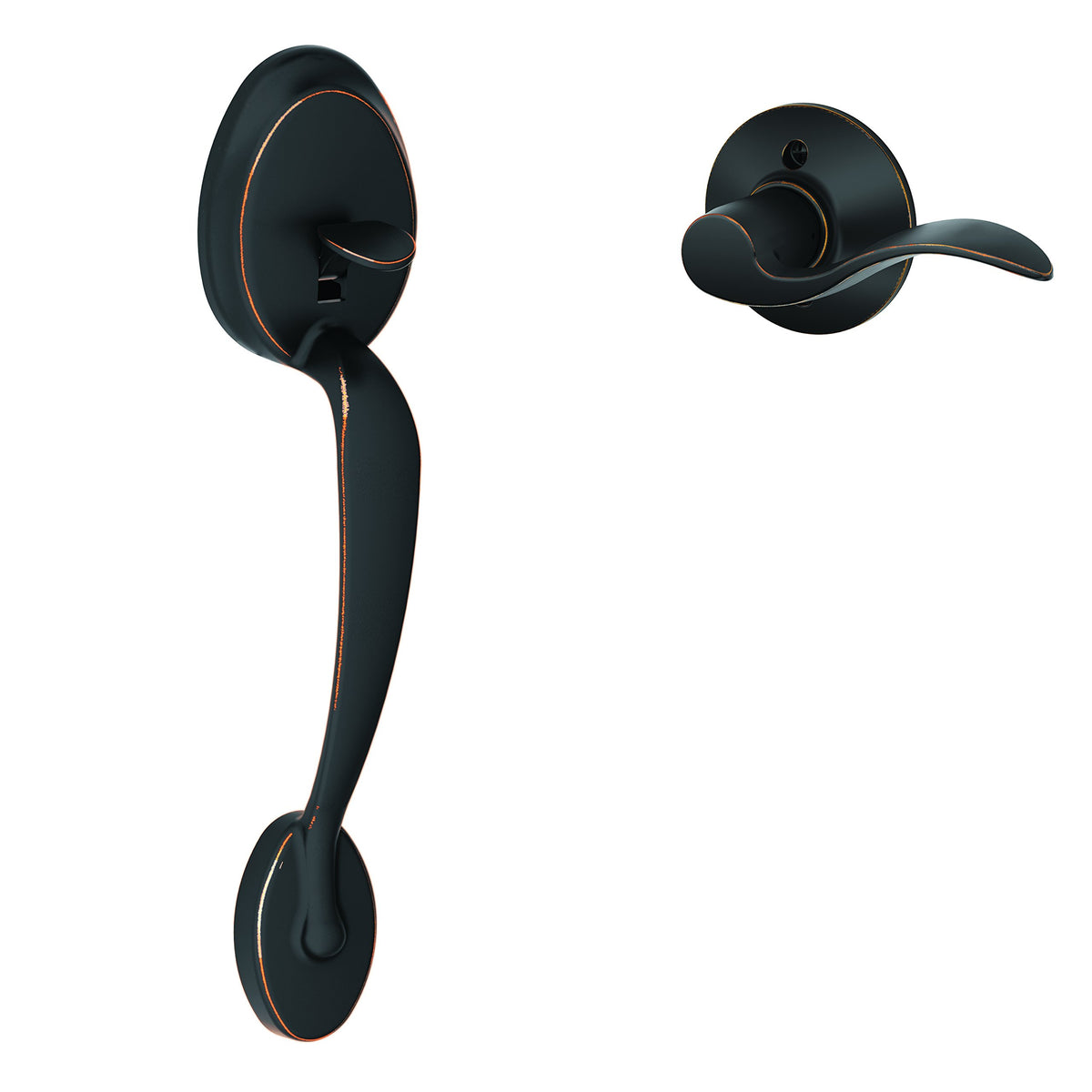 SCHLAGE Plymouth Entry Handleset, Left Hand Flair Lever, Satin Nickel