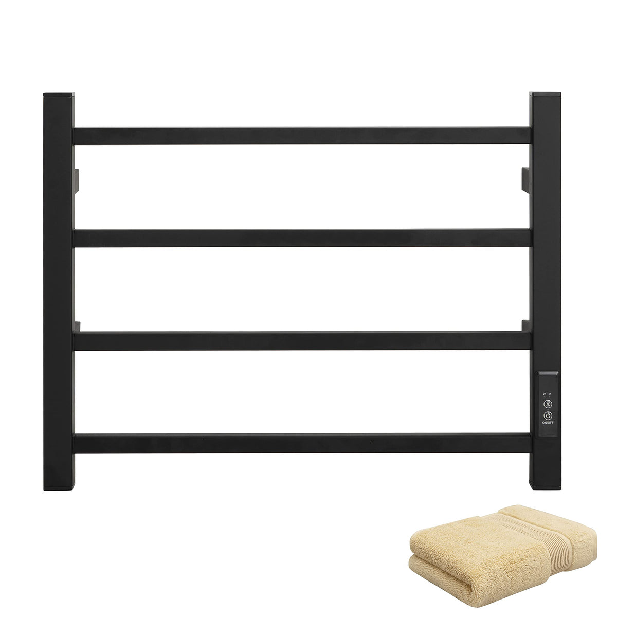 Smart WiFi Towel Warmer Wall Mounted with Built-in Timer and Temperature Adjust Control, 4 Bars Electric Stainless Steel Heated Towel Racks for Bathroom Matte Black