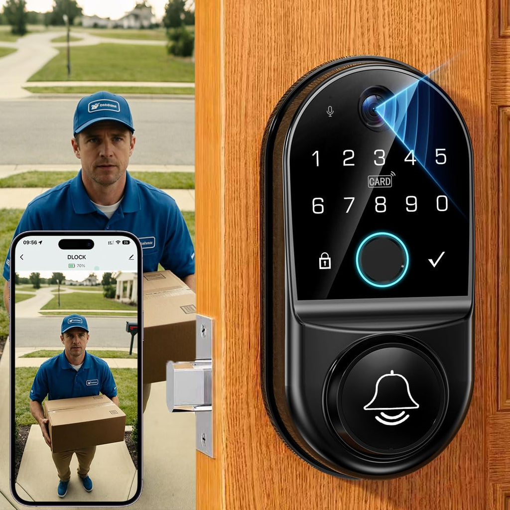 Smart Door Lock with Camera: 2.4GHz WiFi App Remote Access 1080p Monitoring