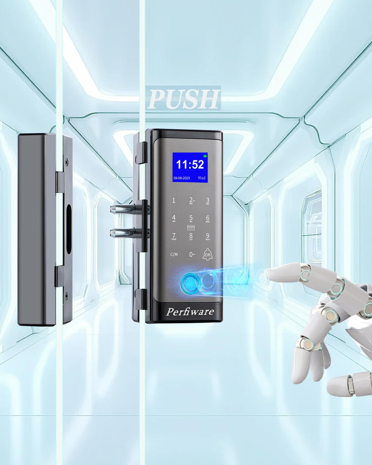 Smart Glass Door Locks,Perfiware Biometric Fingerprint 4in1 Glass Gate Locks LG2215,No Drill Keyless Entry Door Locks,Great for Home,Window,Front Door,Green House,Cabinet,Office,Hotel