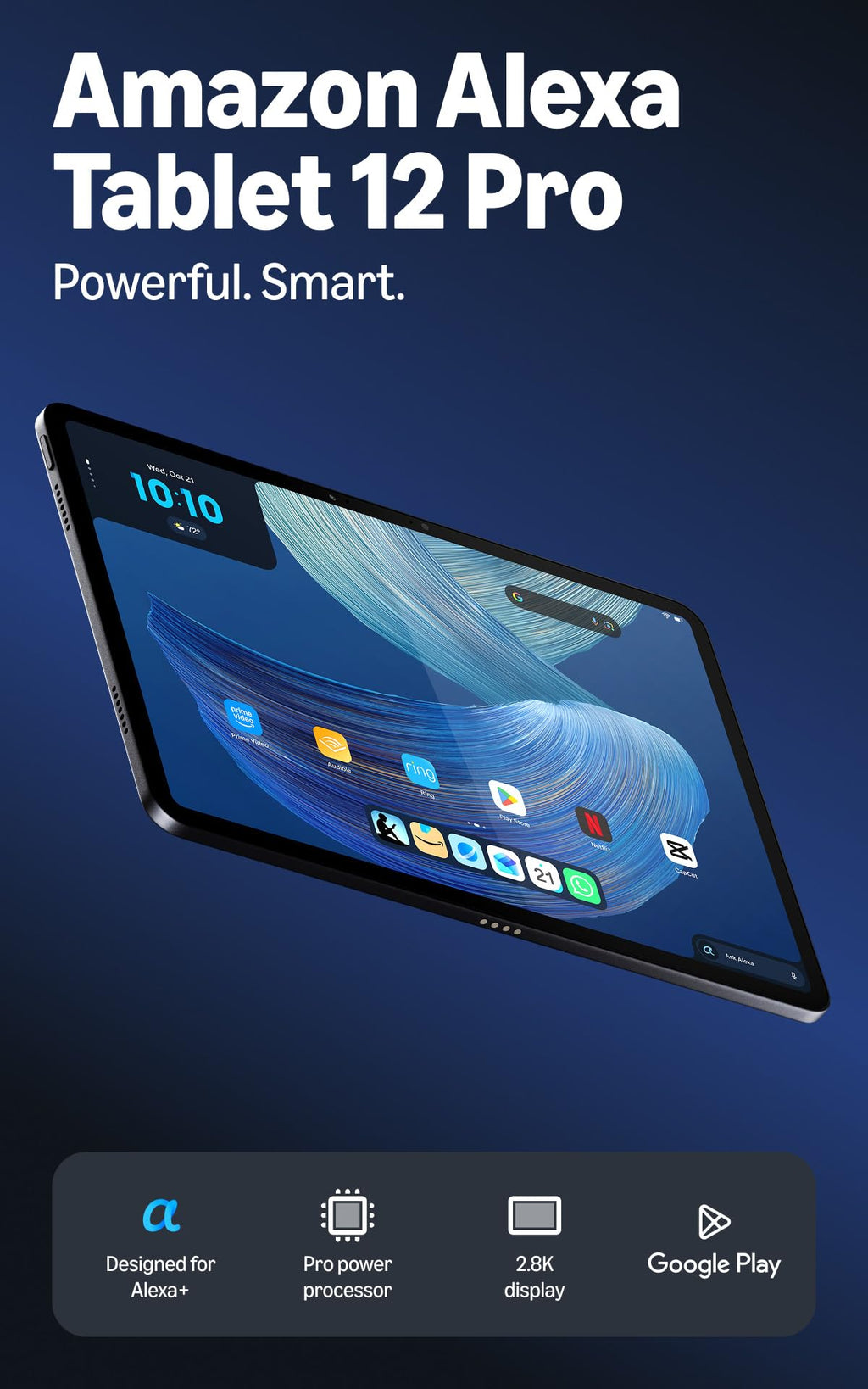 Amazon Alexa Tablet 12 Pro (all-new), 8GB RAM, 128GB, 12″ 2.8K Nanomatte display, All-day battery, With Google Play, Designed for Alexa+, Graphite