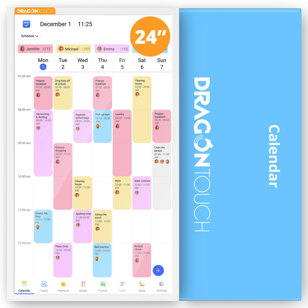Dragon Touch 15.6" Digital Calendar & Chore Chart for Family, 1080P Smart Planner with Touchscreen, Real-Time Sync with Google, Outlook & iCloud, No Monthly Fee, Digital Picture Frame, Wall & Desk Mountable, White