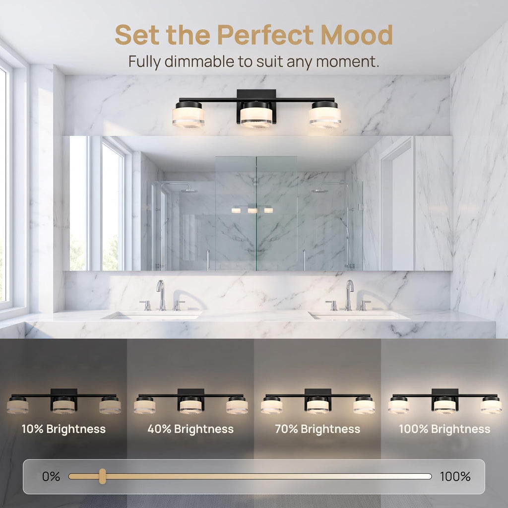 DAYCENT Black 3-Light Bathroom Vanity Lights with APP/Remote Control 21.26"