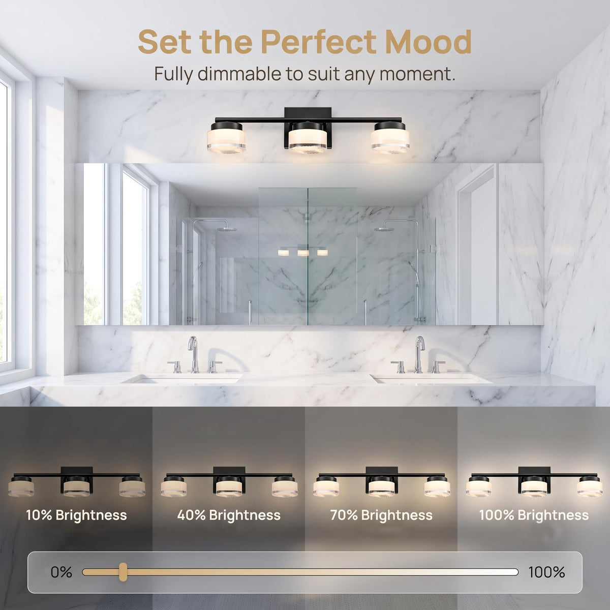 DAYCENT Black 3-Light Bathroom Vanity Lights with APP/Remote Control 21.26"