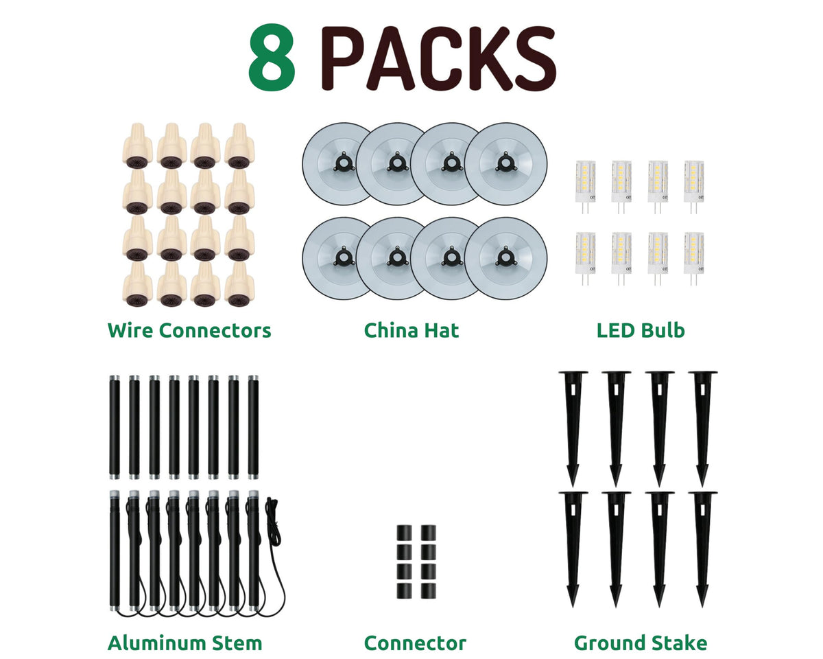 Lumina Lighting® 3W Landscape Lighting 12V Landscape Lights Low Voltage Landscape Path Lights Warm White Waterproof Outdoor Replaceable G4 LED Bulb for Garden Pathway Lawn Yard (Black, 8-Pack)