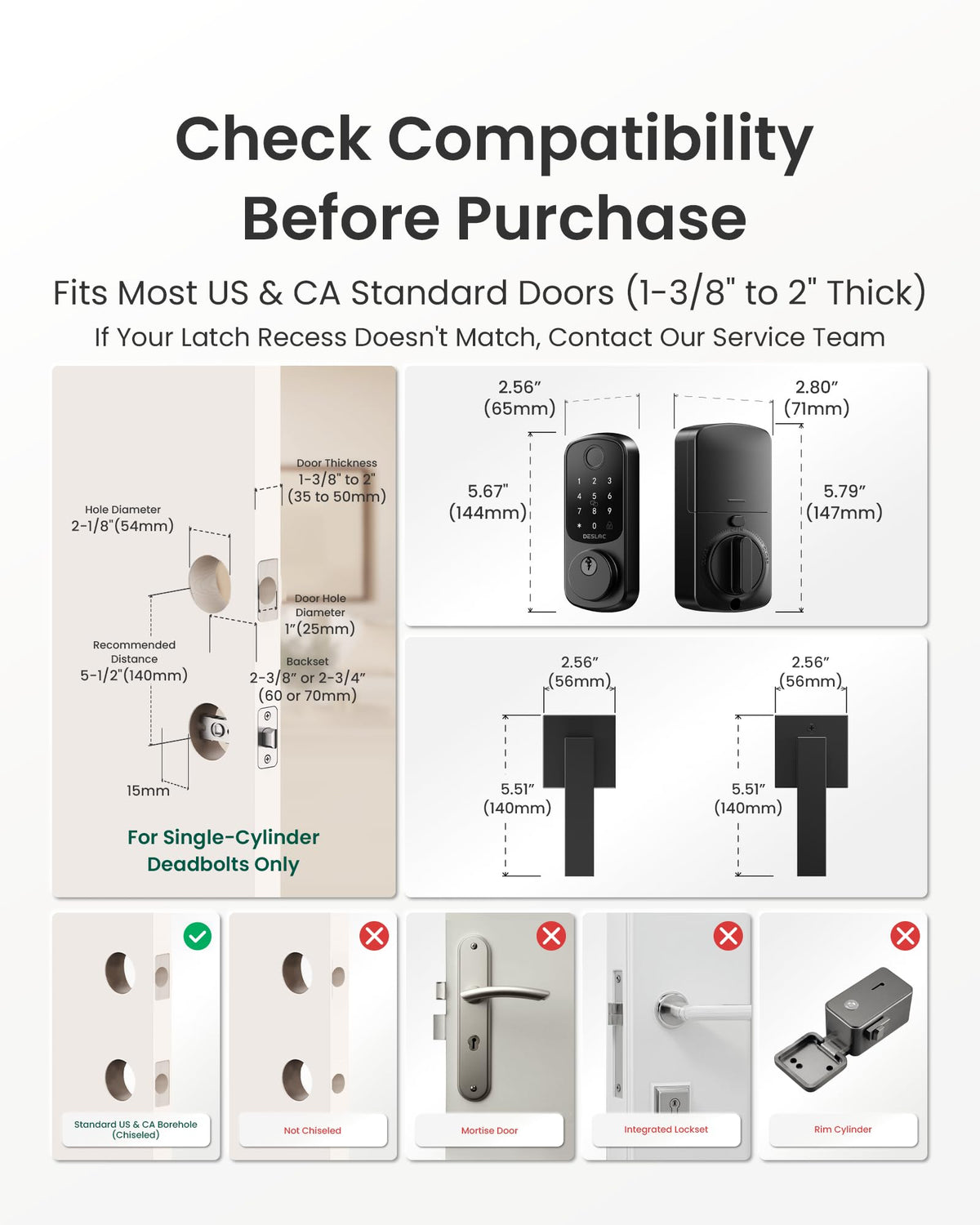 DESLOC B200 Fingerprint Smart Lock with 2 Lever Handles Set,Front door lock