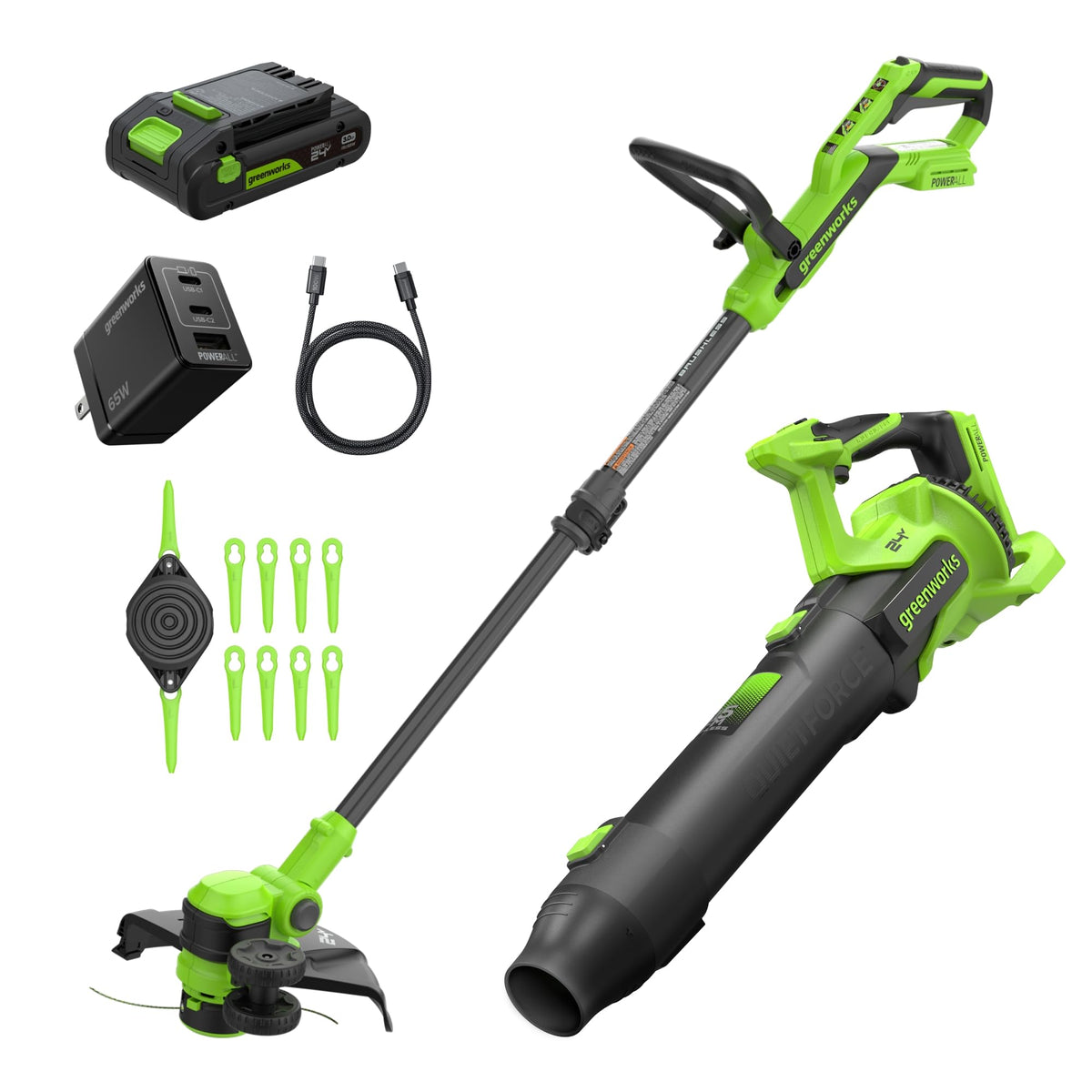 Greenworks 24V 12 in String Trimmer & 515 CFM Blower Combo, 3.0 Ah Battery