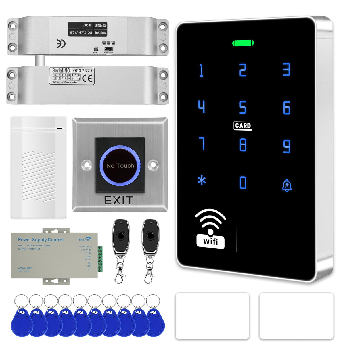 WiFi TUYA Complete Security Access System Kit with Waterproof RFID Touch Keypad Door Lock, Smart Remote Door Opener, App，600-Pound Electric Magnetic Lock + ZL, Metal Sensor Switch, Doorbel