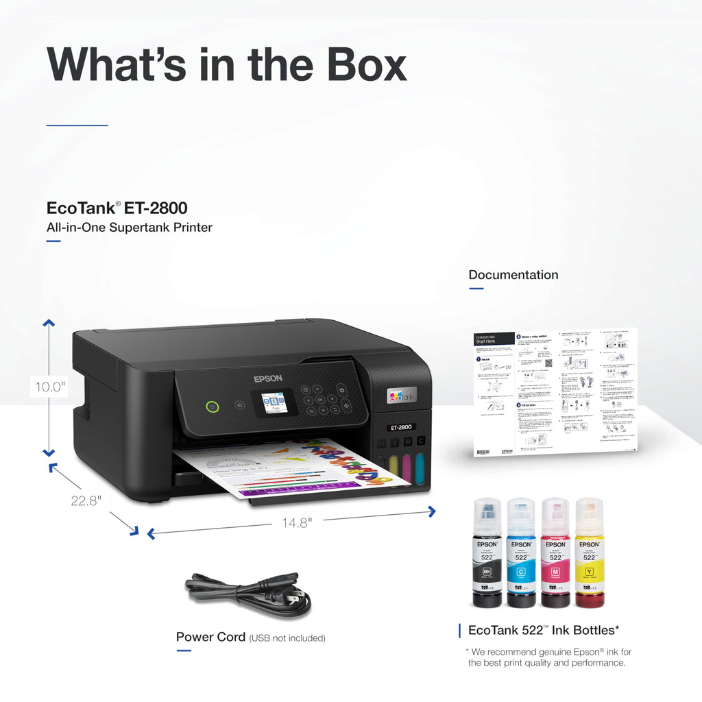 Epson EcoTank ET-2800 Wireless Color All-in-One Supertank Printer - Black
