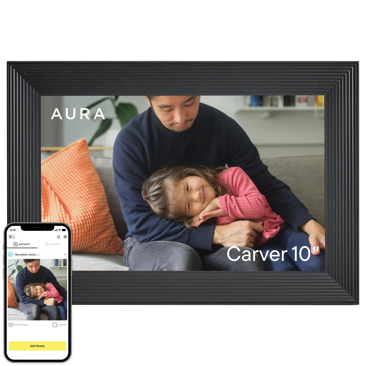 Aura Digital HD Picture Frame, Best Frame for Gifting, (10" - Carver Black)