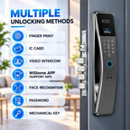 Smart Lock with Face Recognition: Biometric Palm Vine & Fingerprint, Video Intercom, Wishome APP Control, Keyless Entry Door Lock with HD Camera Display, Anti-Theft Alarm (Silver)