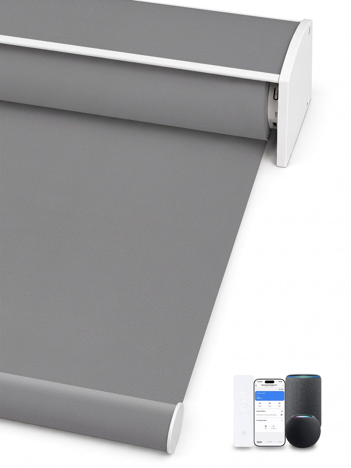SmartWings Motorized Smart Roller Shades, 100% Blackout Essential Grey