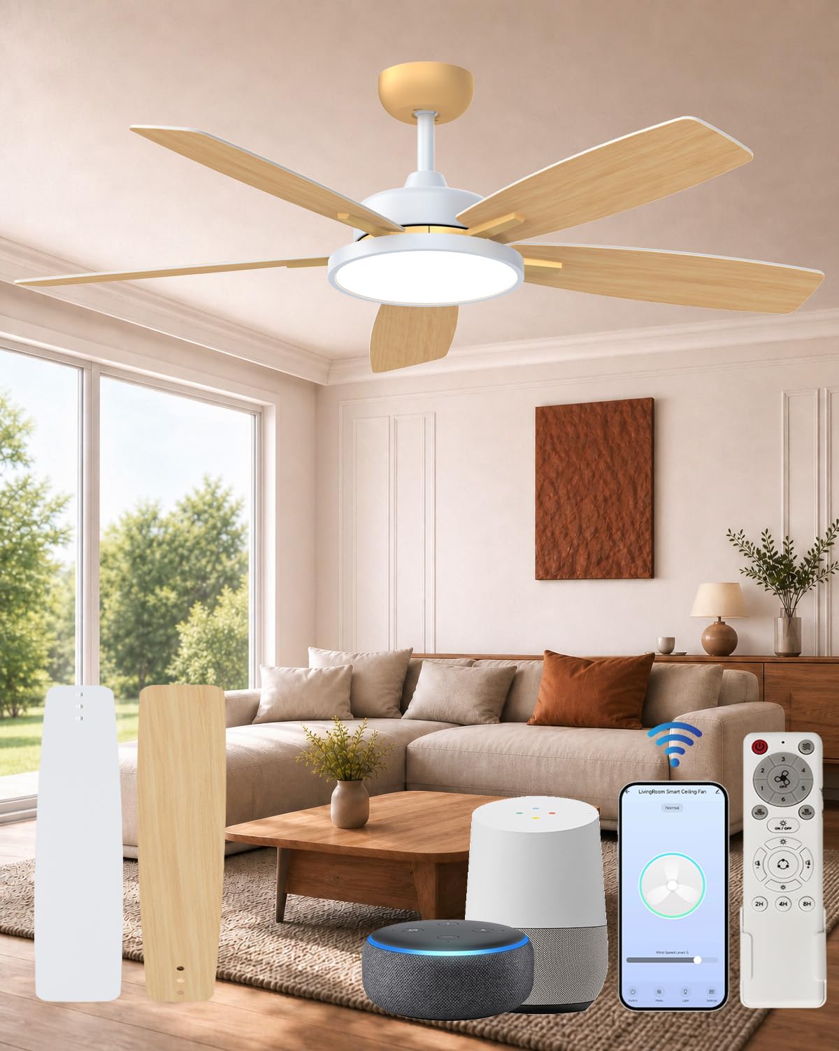 Roomratv Smart Ceiling Fan Compatible with App/Alexa/Google home,Black
