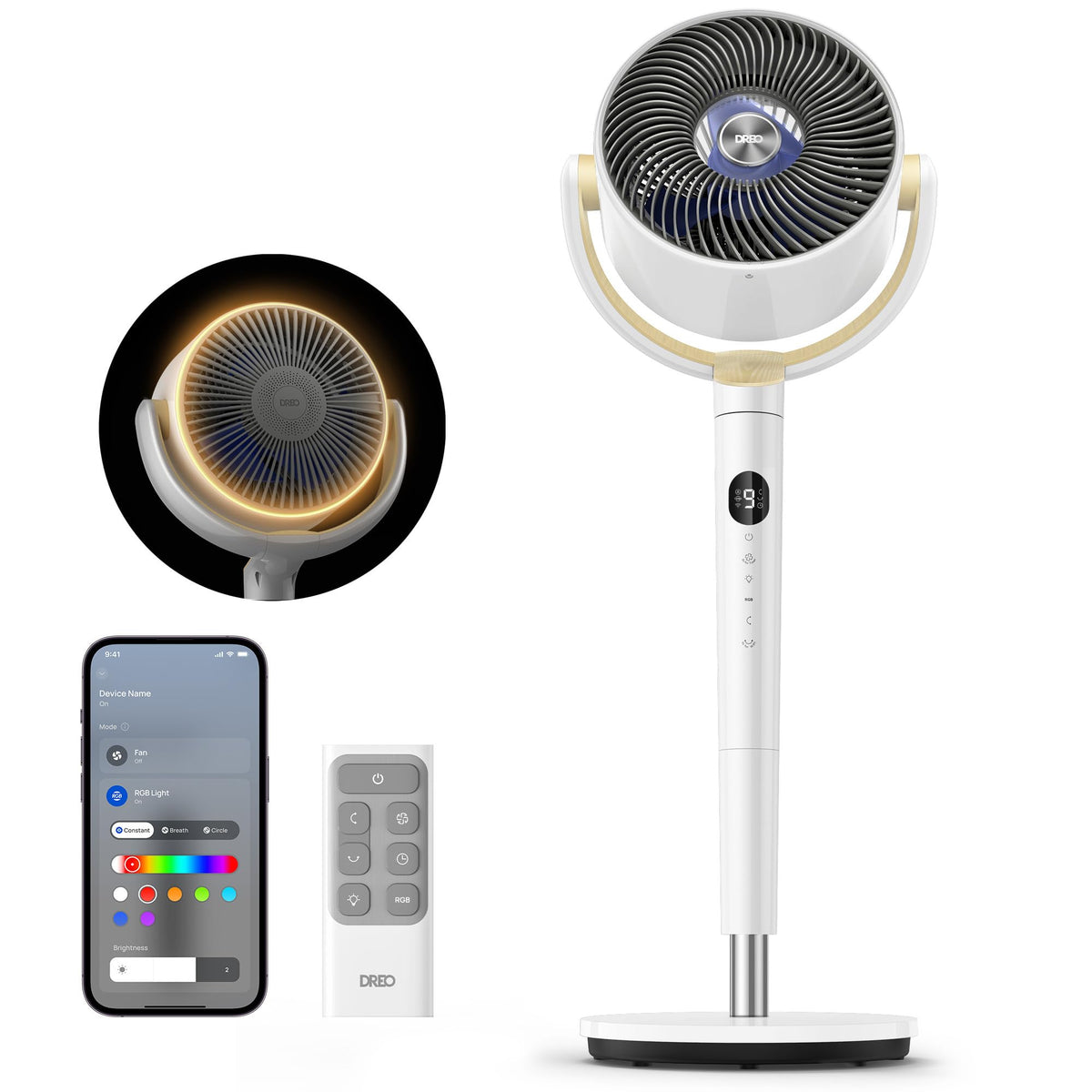 DREO Smart Pedestal Fan for Bedroom, 120°+120° Omni-Directional Oscillating