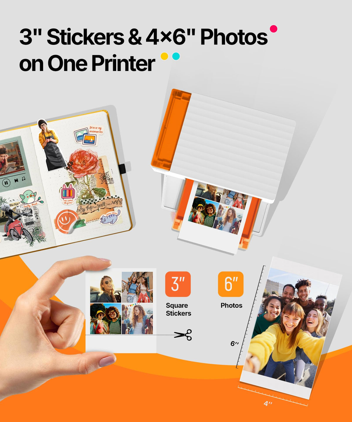 Liene Amber M110 Bluetooth Portable Photo Printer for iPhone, Thermal Dye Sublimation, Includes 80 Sheets, 60 4x6 Inch Sheets, 20 3 Inch Square Sticker Sheets and 2 Cartridges