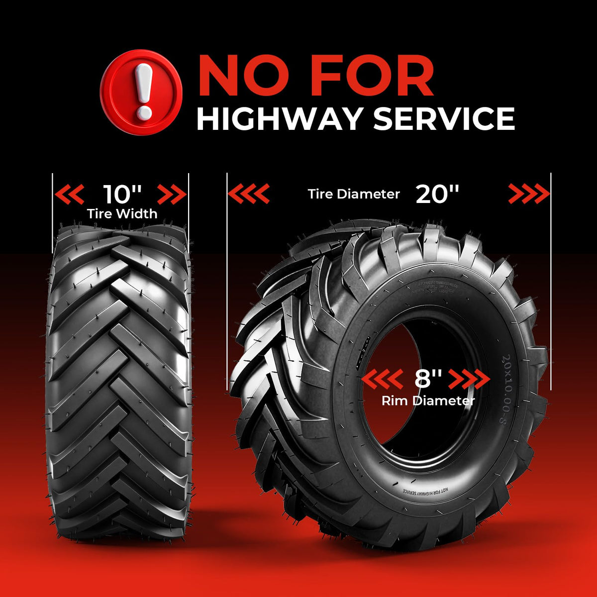 20x10.00-8 Lawn & Garden Mower Tires, Set of 2,4 Ply Tubeless