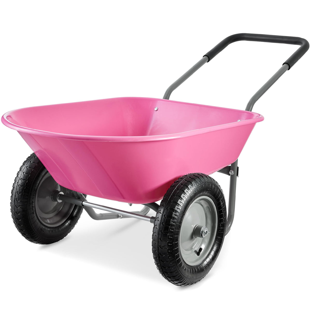 Best Choice Products Dual-Wheel Home Utility Yard Wheelbarrow Garden Cart w/Built-in Stand for Lawn, Gardening, Construction - Blue