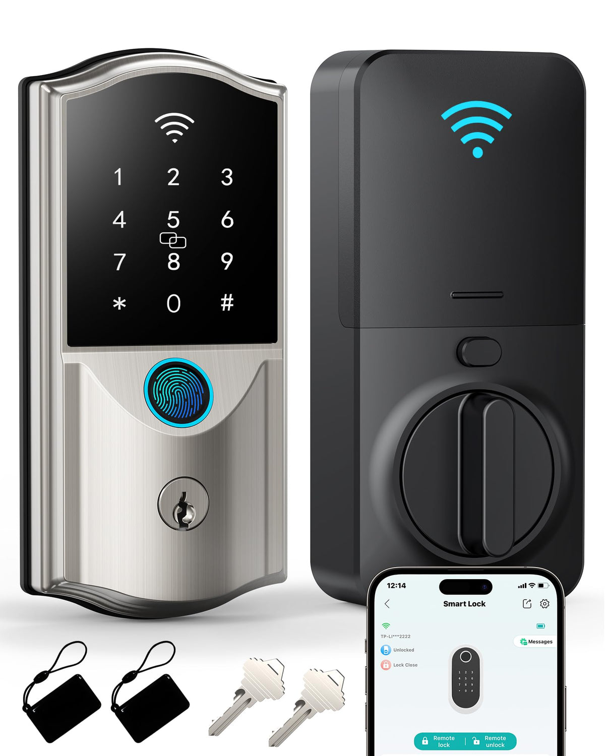 WiFi Smart Lock for Front Door – Firstriver Keyless Entry Electronic Deadbolt with Biometric Fingerprint & Digital Keypad Built-in Wi-Fi App Control Auto Lock Compatible with Alexa & Google Assistant