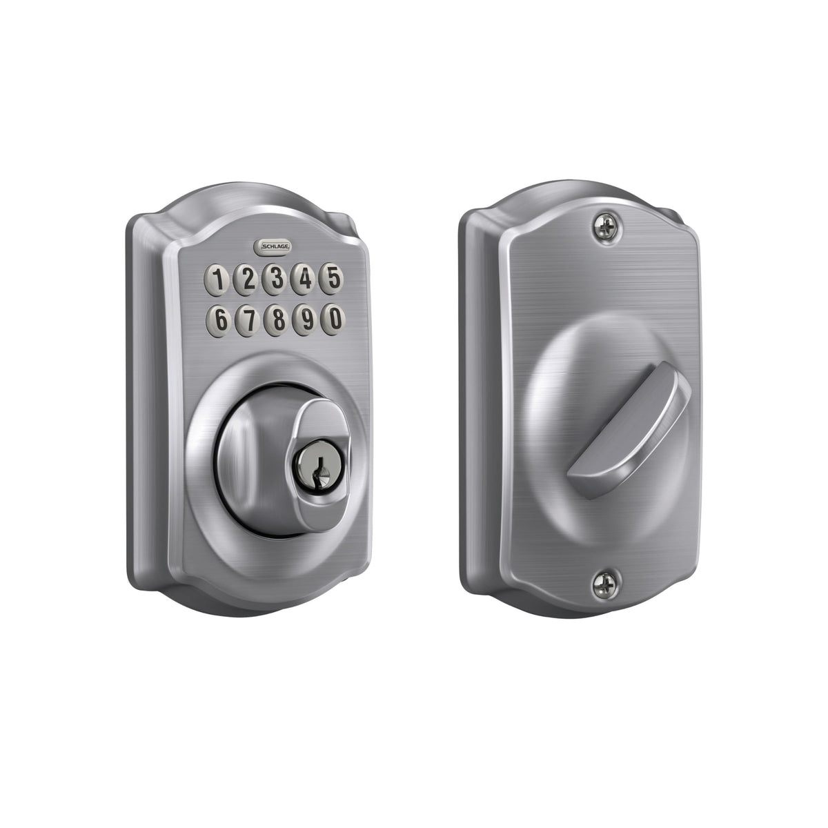 Schlage Electronic Keypad Deadbolt Lock, Camelot Trim, Satin Nickel