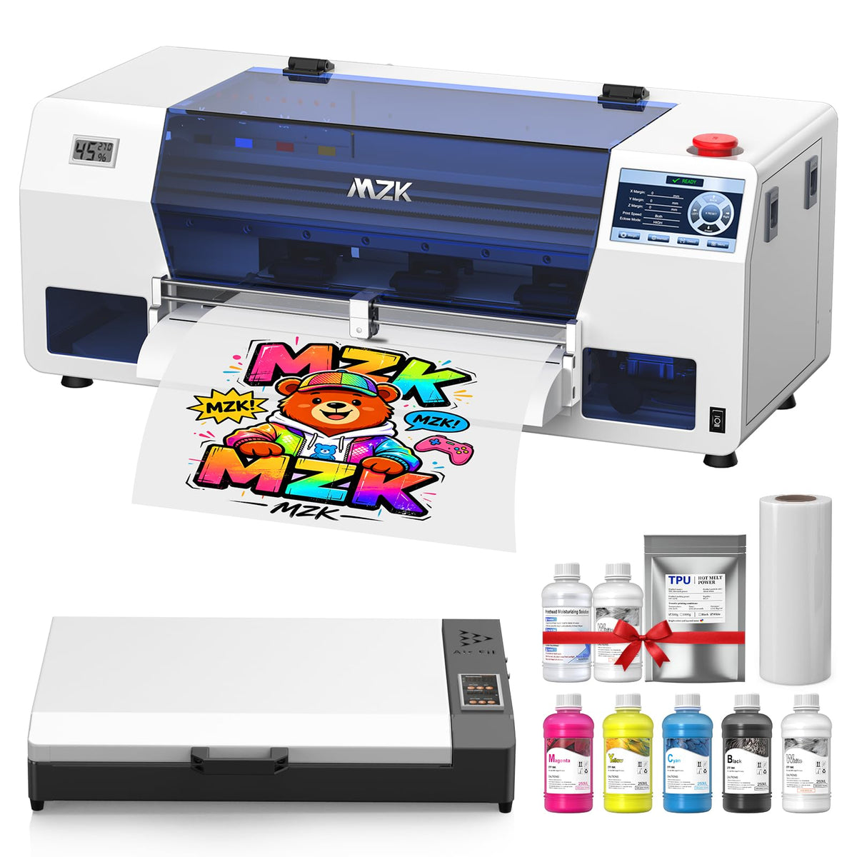MZK 14'' A3 DTF Printer F1080 Printhead with Auto Maintenance– Ready to Run Out of Box,2X-Speed vs L1800,One-Click Print-to-Bake,White Ink Circulation,Printhead Anti-Clog Design,2-Year Free Ink