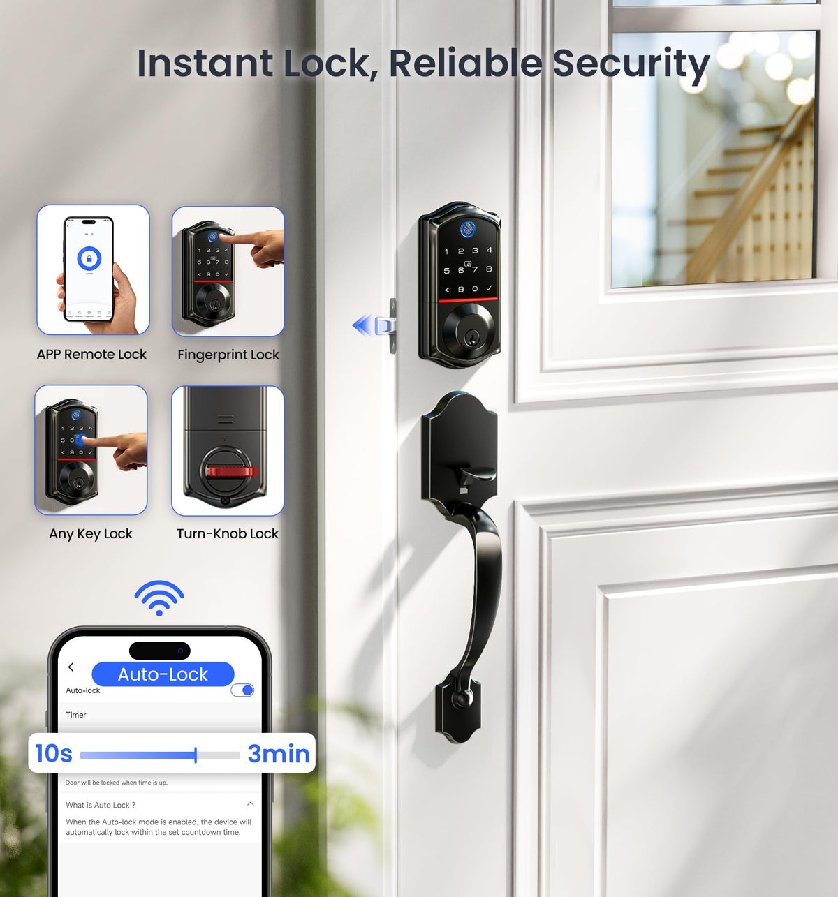 Veise VE017G-H Wi-Fi Smart Door Lock Deadbolt with Handle Set, Matte Black