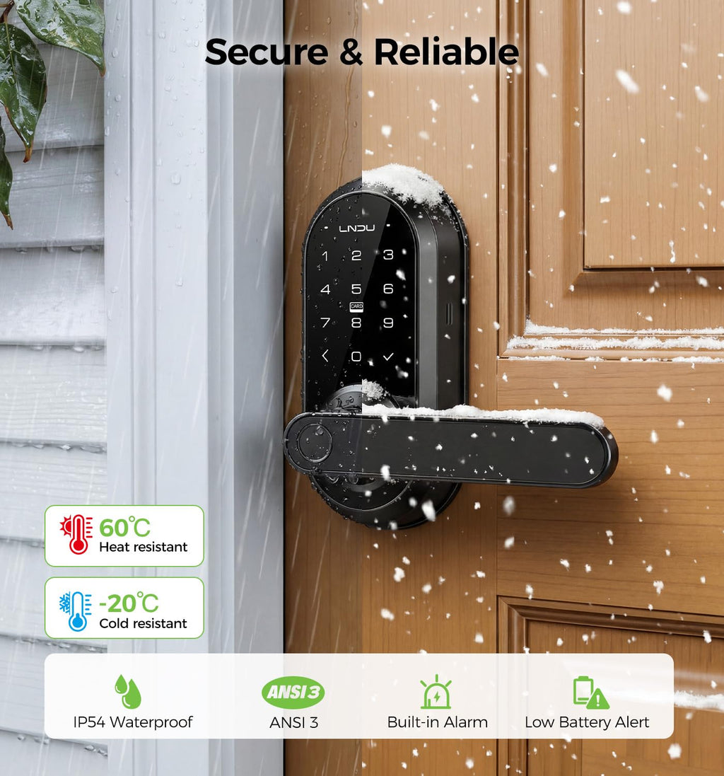 Smart Lock Keypad Door Lock with Handle, WiFi Keyless Entry Door Lock with Handle,Door Keypad Locks with Alexa & Google Assistant,Voice Control & APP Remote Control,Fingerprint,PIN Code,Mechanical Key