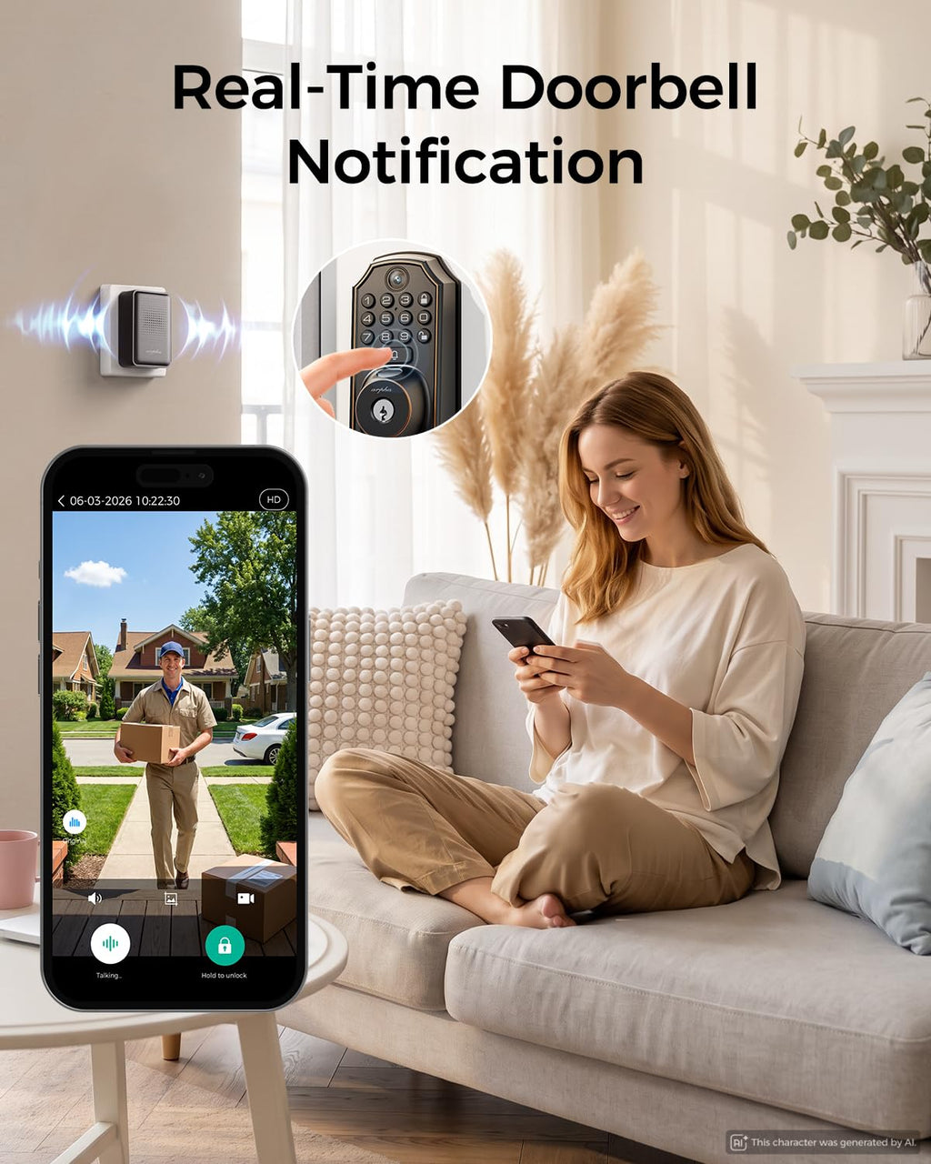 WiFi Video Smart Lock with Handle, 5-in-1 Keyless Deadbolt for Front Door