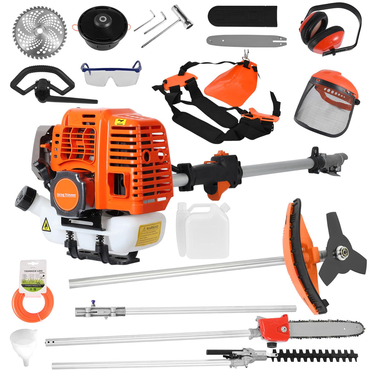 5 in 1 Gas Weed Eater, 52CC 2-Cycle Pole Saw Hedge Trimmer Combo